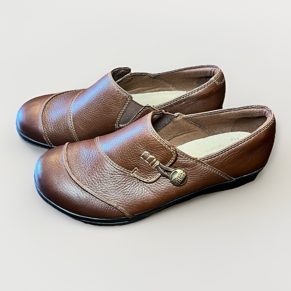 Clarks Cheyn Misha Loafers Leather Comfort Shoes Slip On Brown Women's Size 7 W